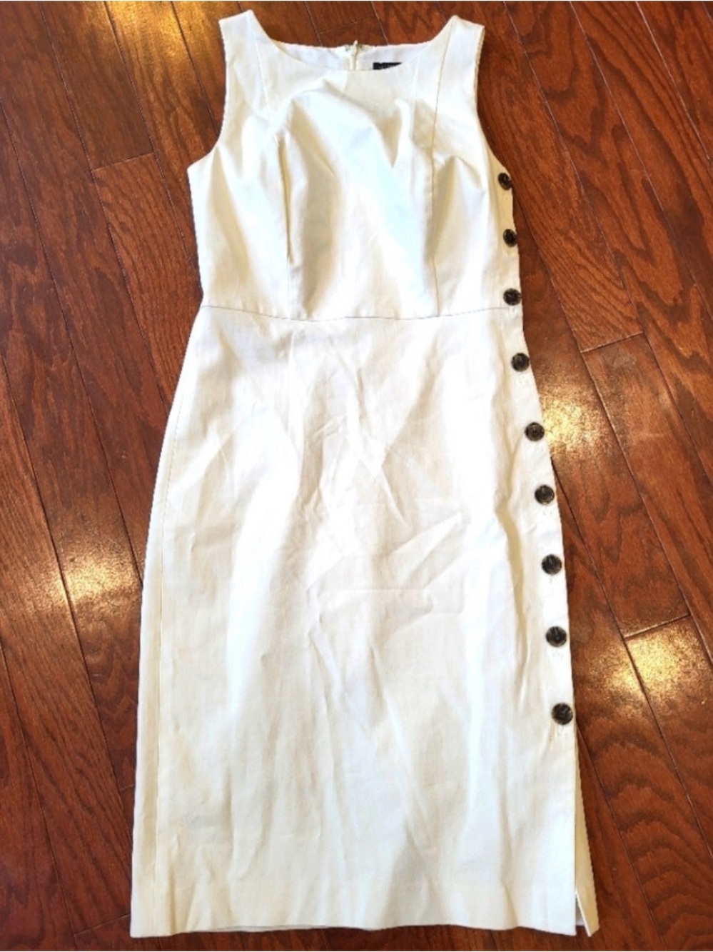Ann Taylor White Sheath Black Side Button Sleeveless Dress Women's Size 2